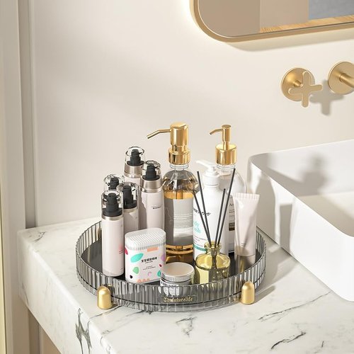 Makeup Perfume Organizer, 360° Rotating Skincare Organizer, Vanity Tray, Spinning Cosmetics Organizer for Dresser, Vanity, Bathroom Countertop, Clear
