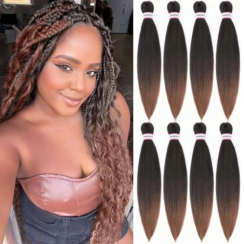 ATRAENTE Pre Stretched Braiding Hair,20 Inch Ombre Braiding Hair, Two Tone Yaki Texture Prestretched Crochet Braids Professional Synthetic Hair Extension Itch Free Hot Water Setting (20" T1B/30#)