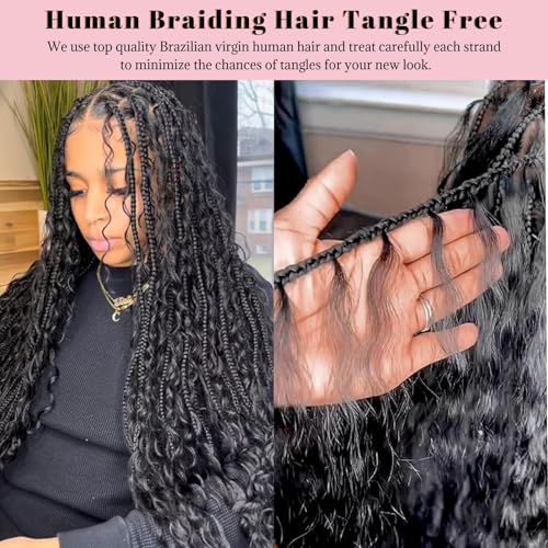 Belaved Human Braiding Hair for Boho Braids 2 Bundles 100g Water Wave Bulk Boho Knotless Braids 18 Inch Natural Color Curly Bohemian Wet and Wavy Human Hair Extensions No Weft