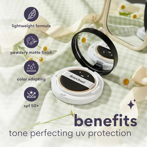 dearcloud Miffy Dear Sun Tone Perfecting SPF Cushion Refill Set SPF 50+ ? Color Adapting Sunscreen, Korean Sunscreen SPF 50 (.53 oz)