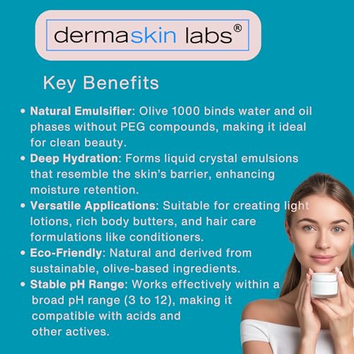 Olive 1000 Emulsifier, Cetearyl Olivate, Sorbitan Olivate 1000 Plant-Based Emulsifier Wax ECOCERT COSMOS Validated PEG-free self-emulsifying for DIY Skincare, Haircare Applications (8 oz)