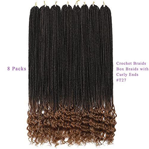 144 Strands Goddess Crochet Box Braids with Curly Ends 24 Inch Pre Looped Box Braids Crochet Hair 8 Packs Curly Crochet Braids for Black Women