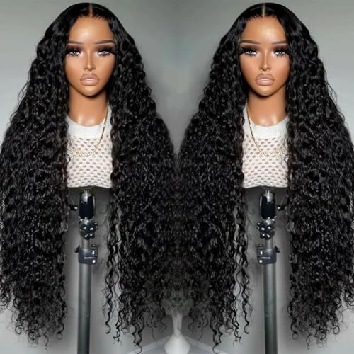 Deep Wave Lace Front Wigs Human Hair 200% Density 13x4 HD Full Lace Frontal Wigs for Women 24 Inch Glueless Deep Curly Human Hair Wig Pre Plucked Curly Wigs