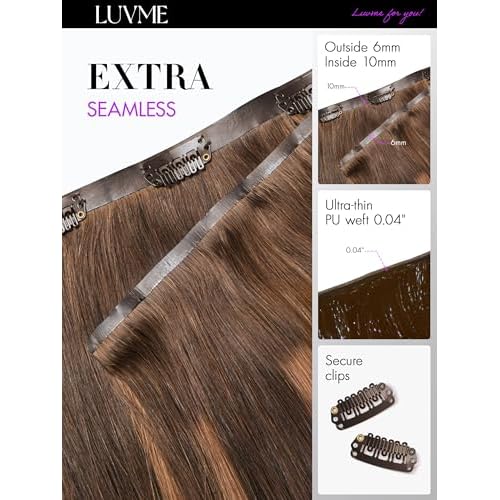 LUVME Straight Seamless 20inch 110g 7Pcs Clip in Hair Extensions Full Max Remy Human Hair Extensions, Highlight Color 100% Real Soft