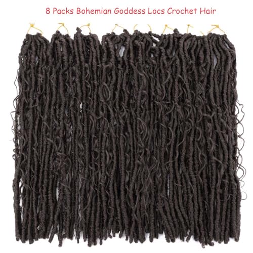 8 Packs Goddess Locs Crochet Hair Bohemian Braids 24 Inch Boho Crochet Faux Locs with Curly Crochet Hair for Black Women (4#, 24 Inch(Pack of 8))