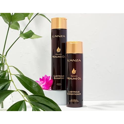 L'ANZA Keratin Healing Oil Trio Hair Kit, Restorative Lustrous Shampoo, Conditioner & Keratin Oil Treatment Serum in a Gift Box, Luxury Hair Care Kit For Dry, Damaged Locks (10.1/8.5/3.4 Fl Oz)