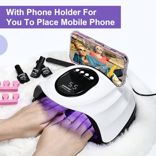 JODSONE Professional U V Nail Lamp with Phone Holder Automatic Sensor and 4 Timers Features 57 Bulbs Nail Lamp for Art Design