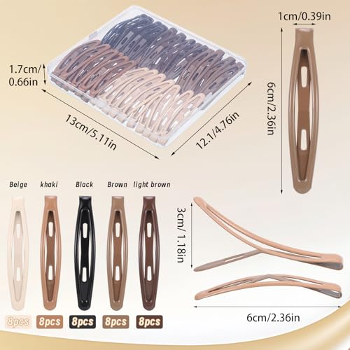 obeoby 40 Pcs 5 Colors Metal Snap Hair Clips, 2.36 Inch Hair Barrettes Accessories for Women Girls