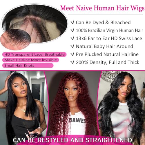 32 Inch Deep Wave Lace Front Wigs Human Hair 200 Density 13x6 HD Lace Frontal Wigs for Women Deep Curly Glueless Wigs Human Hair Pre Plucked with Baby Hair