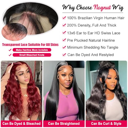 13x6 Body Wave Lace Front Human Hair Wigs Pre Plucked Glueless Body Wave Frontal Wig Human Hair Lace Front Wig Human Hair for Women 34 Inch