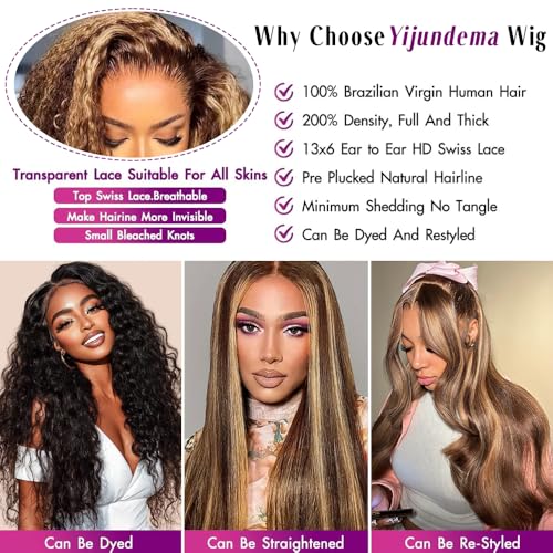 30 Inch Honey Blonde Wig Human Hair 13x6 HD Transparent Ombre Lace Front Wig Human Hair 4/27 Deep Wave Highlight Wig Glueless Curly Wigs for Women