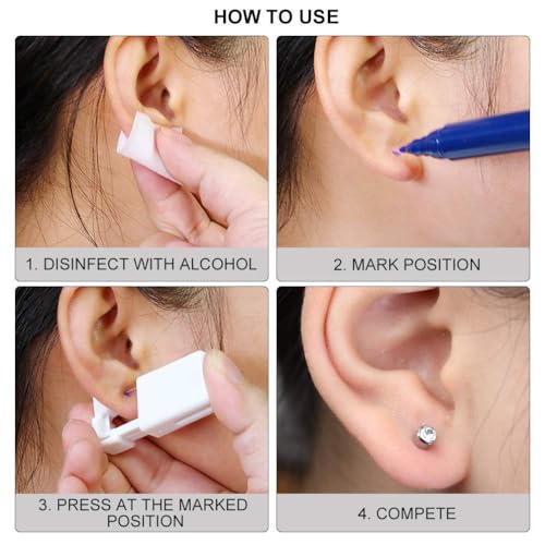 Ear Piercing Kit, Disposable Ear Piercing Gun Preloaded CZ Earring Studs, Body Piercing Kits for Your Own Use at Home (Silver)