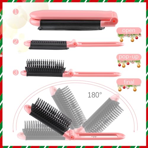 Barydat 200 Pcs Folding Hair Brush with Mirror Bulk Portable Small Hair Brush Mini Compact Colourful Pocket Massage Combs Travel Toiletry Bag Makeup Purse for Women Girls Kids