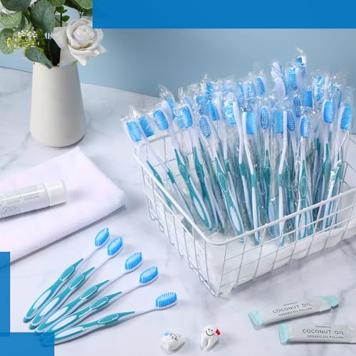 100 Pcs Prepasted Disposable Toothbrushes Individually Wrapped Pre Pasted Soft Bristle Tooth Brush Travel Toothbrush for Camping Guestroom Car Office School Hotel Homeless Gifts (Blue)