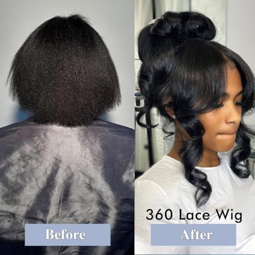Hidden Strap 360 Lace Front Wigs Human Hair 250% Density Straight Human Hair Wigs for Bkack Women 360 Full Lace Wigs Human Hair with Drawstring 9A Natural Hairline (Natural Black, 20Inch)