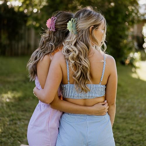 Flower Hair Claw Clips for Women/Girls, 3PCS 3.1" Big Cute Clips for Thick/Thin Fine Hair, Nonslip Strong Hold Hair Styling Accessories (A-colorful)