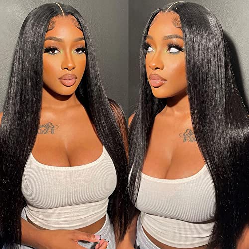 Straight Lace Frontal Human Hair Wigs Pre Plucked Glueless 13x4 HD Lace Front Wigs Human Hair 180% Density Pre Plucked with Baby Hair Bleached