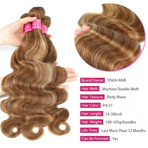 12A Highlight Body Wave Bundles Human Hair 100% Unprocessed Brazilian Virgin Hair Honey Blonde Ombre Wet and Wavy 3 Bundles£¨22 24 26 inch£© for Black Women Double Weft
