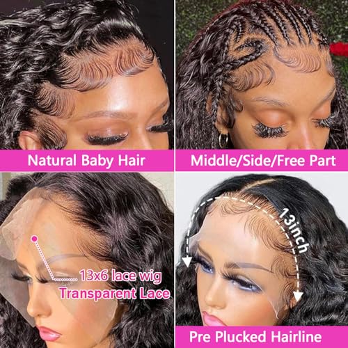Deep Wave Lace Front Wigs Human Hair 180% Density 13x6 HD Lace Front Human Hair Wigs Deep Curly Frontal Wigs Pre Plucked with Baby Hair 28 Inch