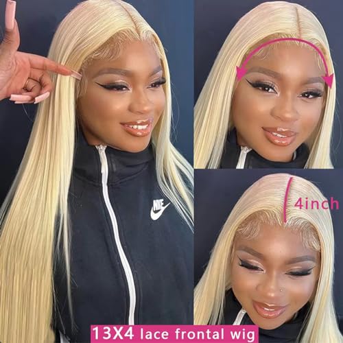 28 Inch 613 Lace Front Wig Human Hair 180% Density 13x4 HD Transparent Straight Blonde Lace Front Wigs Pre Plucked with Baby Hair Glueless Blonde Lace Frontal Wig
