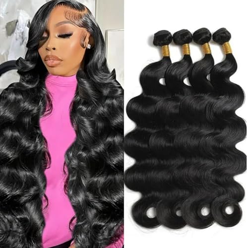 MsSunlight 12A Body Wave Bundles Human Hair 22 24 26 28 Inch Human Hair Bundles 100% Unprocessed Brazilian Virgin Hair Bundles Human Hair Body Wave 4 Bundle Human Hair Extensions Natural Black