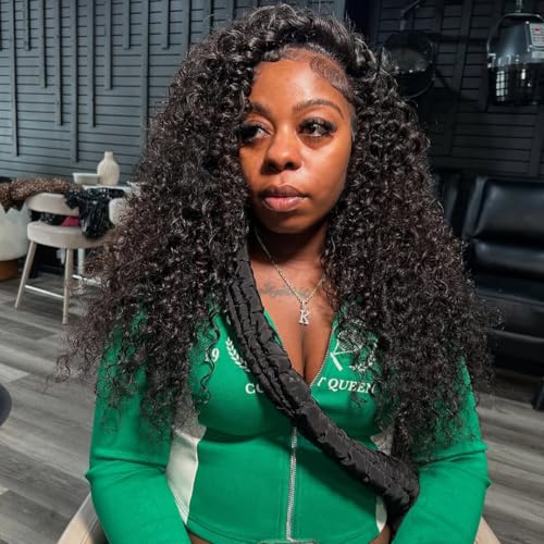 Half Wig Human Hair Deep Wave 3 In 1 Half Wigs for Black Women 200% Density Wear and Go Glueless Wigs Human Hair Drawstring Ponytail Seamless Flip Over No Lace Headband Wig Beginner Friendly 22 Inch
