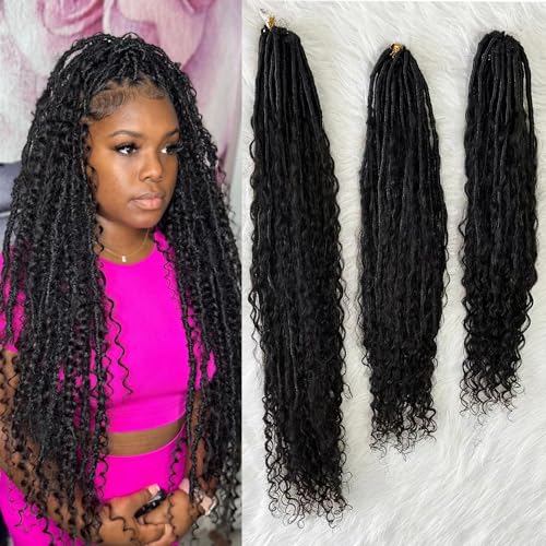 Boho Locs Crochet Braids Pre Looped With Human Hair Extensions Curly Ends Deep Wave Goddess Soft Locs Box Knotless Braids Hair Synthetic Dreadlocks Braiding for Women CHARMING YOU 18 Inch 48Strands