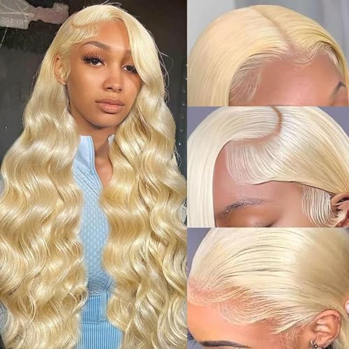 613 Lace Front Wig Human Hair 28 Inch 180% Density 13x6 HD Transparent Body Wave Blonde Lace Front Wigs Human Hair Blonde Lace Frontal Human Hair Glueless Wig