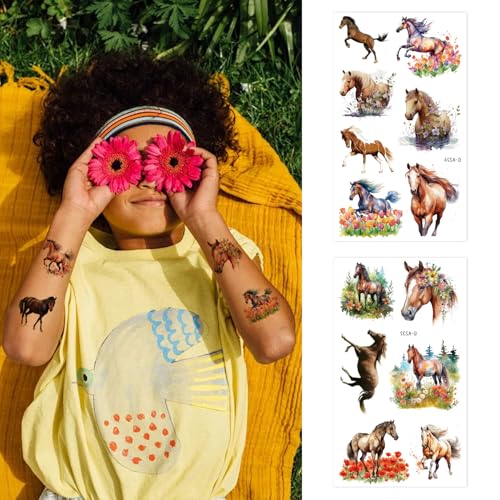 64 PCS Horse Temporary Tattoos For Kids Cute Horse Tattoos Stickers Birthday Party Supplies Party Favors Decorations Classroom School Prizes Perfect For Both Girls And Boys