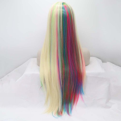 melody wig 613#Mixed Blonde Colorful Wig Synthetic Rainbow Lace Front Wigs Long Silky Straight Wig Heat Resistant Fiber Long Wigs