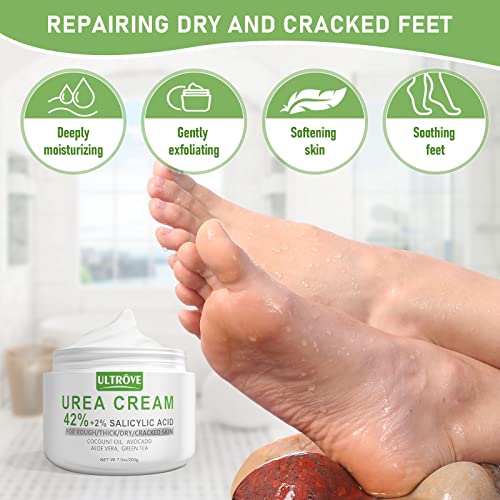 Urea Cream 42% with 2% Salicylic Acid, Callus and Dead Skin Remover, Deeply Moisturize, Repair Dry, Cracked, Rough Skin of Heel, Elbow and Knee, Effective Urea Foot Cream(7oz)