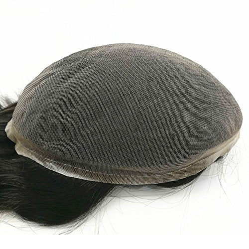 Toupee For Men Hair Pieces Soft Swiss Lace 10x8" Toupee Human Hair Replacement System for Men Hair Prosthesis Hair Patch Units Implant Natural Hair Pieces (#1B Off Black)