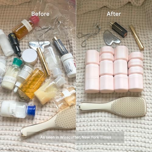Cadence Travel Containers - Daily Routine Capsule Set - Magnetic Containers with Lids,4 Flex Mediums (1.32oz) & 3 Flex Smalls (0.56oz) - Shampoo, Conditioner, Body Wash, Pills, & More - Petal