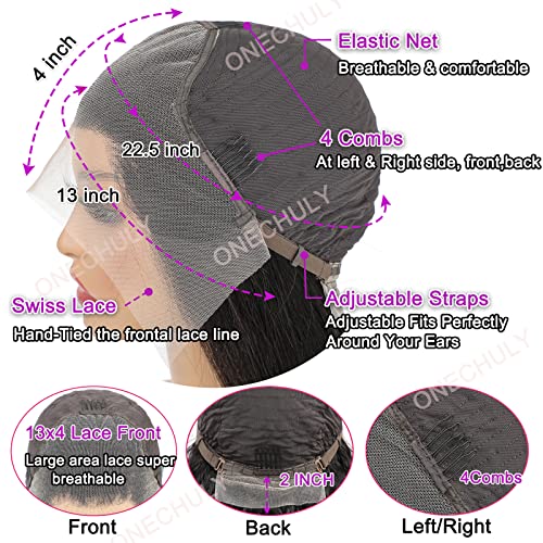 Straight Lace Front Wigs Human Hair 13x4 HD Transparent Lace Frontal Wigs 180% Density Pre Plucked with Baby Hair 24Inch Straight Lace Front Wigs for Black Women Natural Color