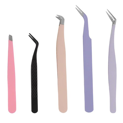 5 Pack Lash Extension Tweezers, High Precision Stainless Steel Eyelash Extension Tweezers, Lashes Versatile Beauty Tool Ideal for Eyebrow Shaping, Facial Hair Removal, Volume