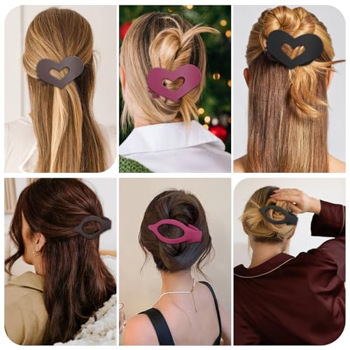 YONOY French Flat Hair Clips, 6 Pack, 2 Styles Concord Duck Bill Design for Thick Thin Hair, Strong Hold Large Curved Barrettes for Women Girls (Matte(Neutral colors))