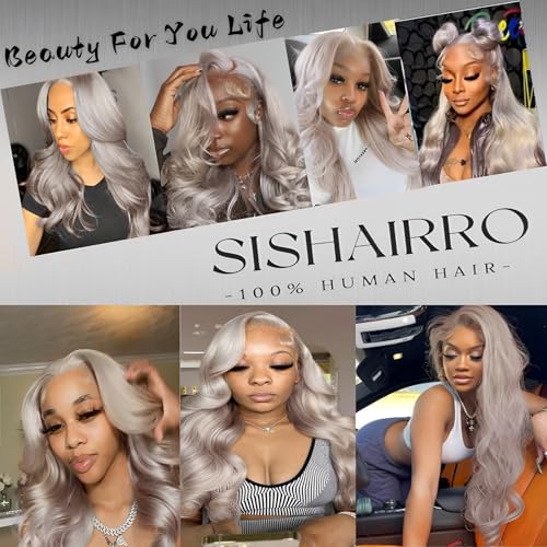 Grey Tranparent Lace Front Wigs Human Hair Pre Plucked 30 inch 13x6 Body Wave Wigs 180% Density Glueless Wig with Baby Hair for Black Women