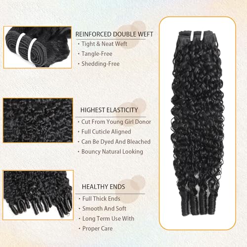 Burmese Curly Bundles Human Hair Water Wave Human Hair 100% Unprocessed Brazilian Virgin Remy Hair Bundles Quick Weave for Women Natural Black (Burmese Curly Natural Black, 16 18 20 Inch)
