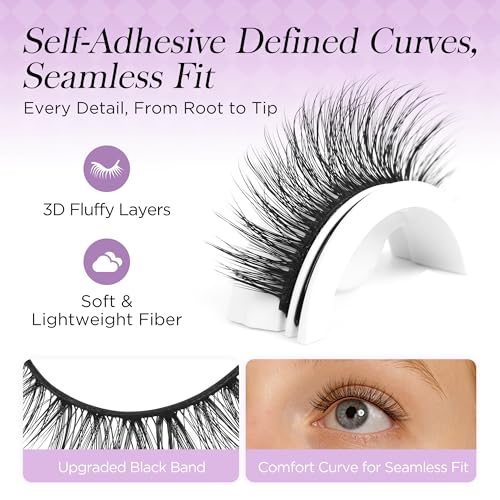 BEYELIAN Self Adhesive Eyelashes Natural Look, Pre Glued Wispy False Lashes No Glue Required, Faux Mink Eyelashes 5 Pairs ZCV-204