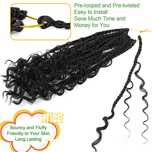 Fulcrum Goddess Box Braids Crochet Hair 12 Inch,9 Packs Boho Box Braid Crochet Hair for Women,Pre-looped Bohemian 3X Crochet Braiding Hair with Curly Ends(12Inch, 1B#)