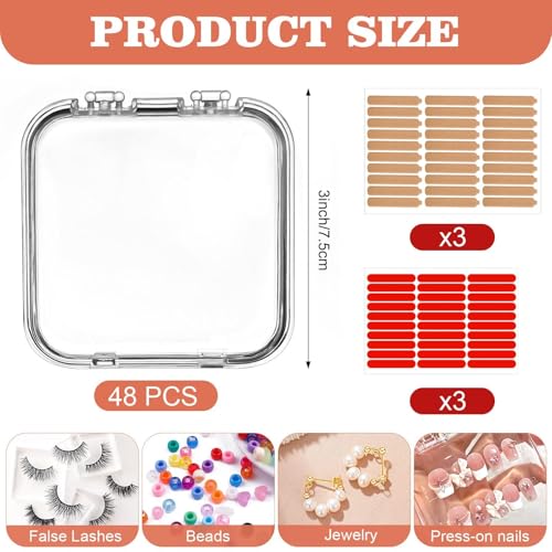 48 Sets Press On Nail Storage Box, Clear Artificial Nail Display Case Acrylic Nail Boxes Press On Nail Packaging Box, Adhesive Double Sided Tape Nail Box for Nail Salon
