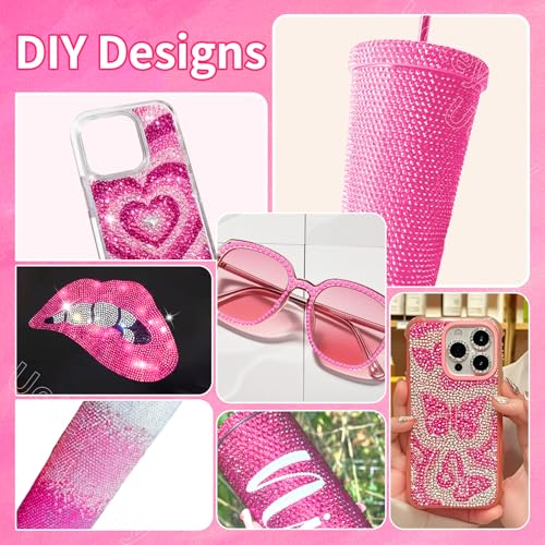 16000 Pcs Resin Rhinestones for Crafting, Flatback Hot Pink Gems Jelly Rhinestones, Mixed Sizes Pink Bedazzling Crystal with Pickup Tool for DIY Crafts Clothing Tumblers Mugs Shoes Fabric Nail Art