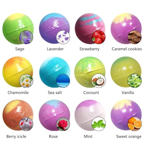 Bath Bombs Salt Balls,12 PCS Gift Set,Vanilla Lavender l Rose Extract Essential Oils,Moisturizing Dry Skin,Fizzy Spa,Relaxing,Bubble Bath Bomb for Gifts Idea for Men Women