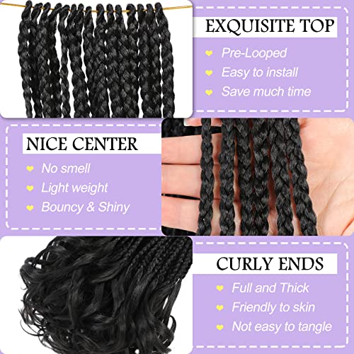 French Curl Crochet Braids 18 Inch Goddess Box Braids Crochet Hair for Women 8 Packs Pre Looped Crochet Box Braid with Curly Ends Synthetic French Curly Braiding Hair Extensions (1B#)