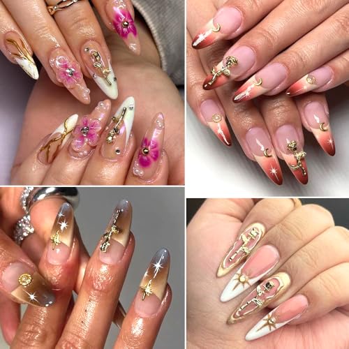 3D Metal Rose Nail Art Charms - Mixed Styles Gold Roses Flowers Alloy Nails Supplies DIY Crafts Decorations