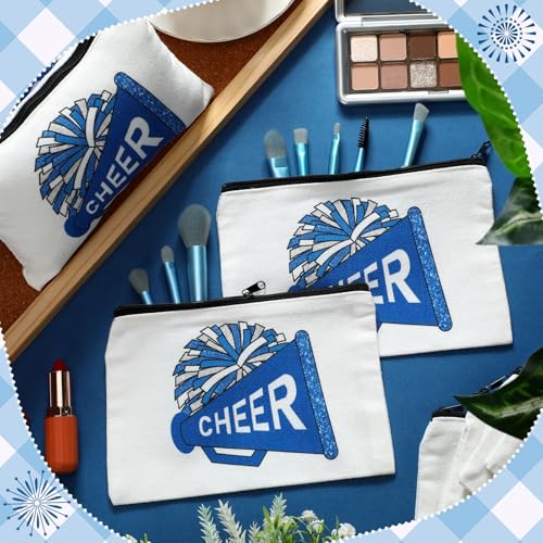 20 Pcs Cheer Makeup Bag Cheer Teams Gifts Canvas Makeup Case Cheerleader Teams Gifts Zipper Pouch for cheerleading Teammates Party Supplies(Blue)
