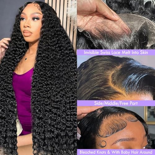 30 Inch Deep Wave Lace Front Wigs Human Hair 13x6 HD Lace Front Wigs Pre Plucked Deep Wave Wig with Baby Hair 200 Density Deep Curly Human Hair Wig for Women