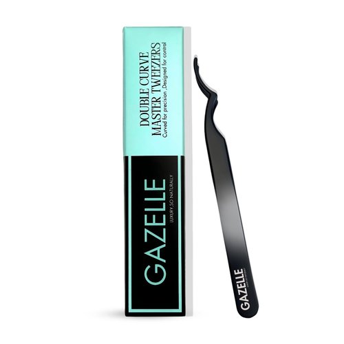 Gazelle Double Curve Precision Master Tweezers for eyelash extensions | Stainless Steel, Anti-Slip Grip for DIY Lashes & Lash Clusters, – Eyelash Tweezers Ideal for Lash Clusters & Volume Lashes