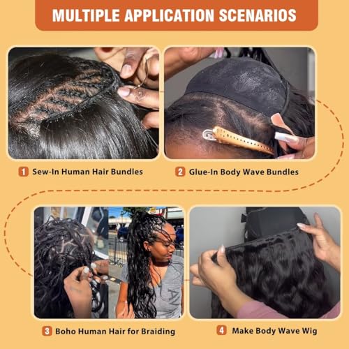 12A Human Hair Bundles 12 14 16 18 Inch Body Wave Bundles Human Hair 100% Unprocessed Brazilian Virgin Organique Quick Weave 4 Bundle for Women Wet and Wavy Human Hair Extensions Natural Black