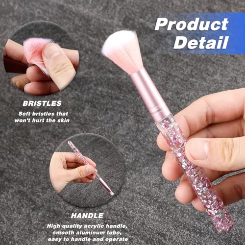 7 PCS Makeup Brushes, Crystal Sparkles Cute Fan Blush Foundation Powder Lip Highlight Eye Shadow Eyebrow Concealers Brush Set with Sequins Handle Professional Make up Blending Brush Pack for Girls